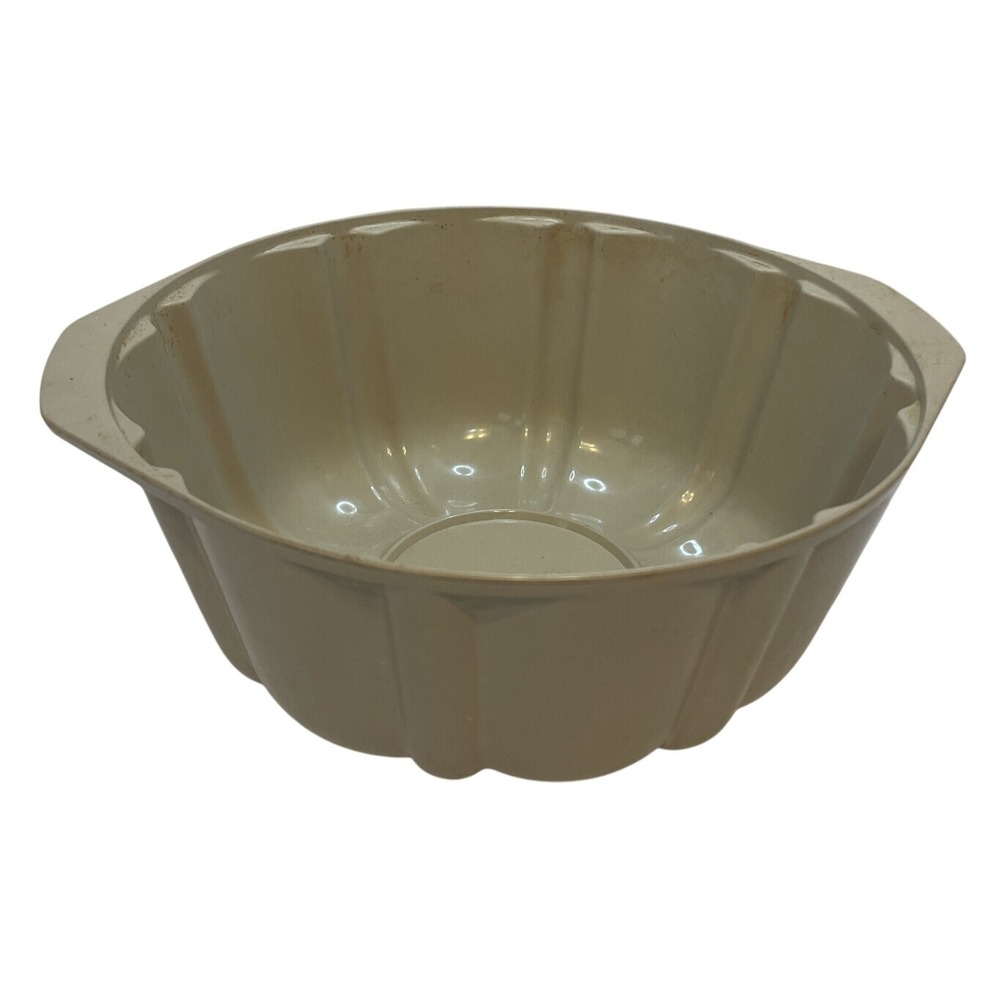 Vintage Tan Plastic Gelatin Mold Bowl Kitchen Baking Ware Fluted Design